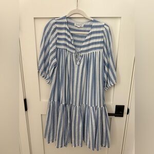 Emerson Fry Blue and White Tiered Sundress